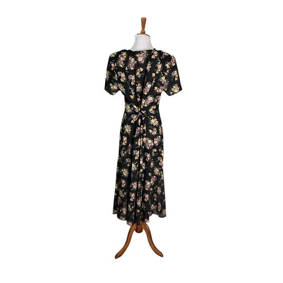Vintage 1990s Floral Button Front Tie back Cottagecore Maxi Dress L - Picture 3 of 9